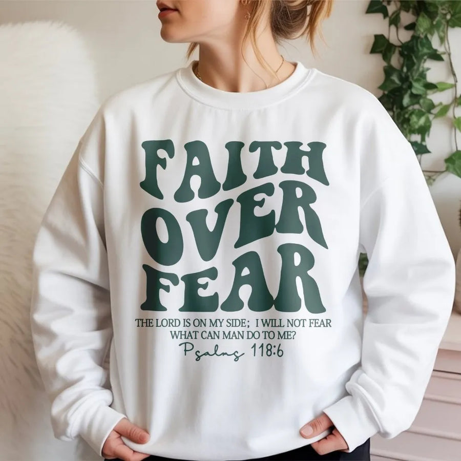 Faith Over Fear Sweatshirt | Retro Christian Scripture Apparel | Cotton Blend Religious Crewneck | Inspirational Gift for Men and Women