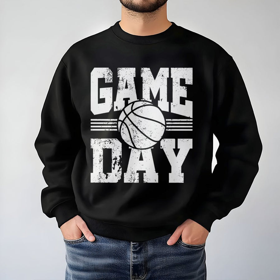 Game Day Basketball Sweatshirt | Distressed Vintage Graphic Print | Premium Cotton Blend | Sports Fan Gift for Basketball Players and Fans