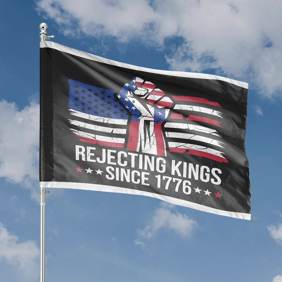 Rejecting Kings Since 1776 Flag | Patriotic American Fist House Banner | UV-Resistant 100% Polyester | Gift for History Buffs & Garden Decor