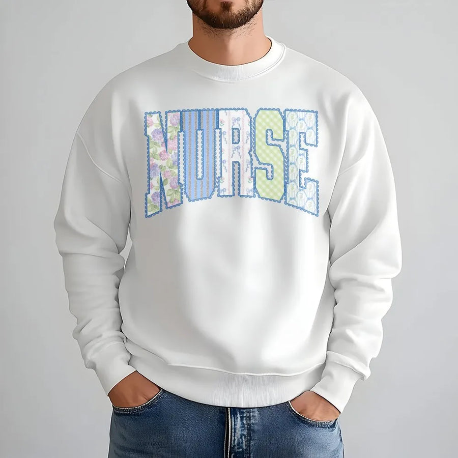 Nurse Coquette Sweatshirt | Floral Pattern Varsity Letter Design | Soft Cotton-Poly Blend | Aesthetic Gift For Nurses And Nursing Students