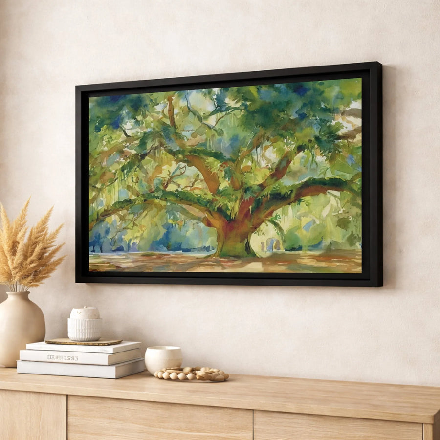 Watercolor Live Oak Tree Wall Art | Southern Landscape with Spanish Moss | Gallery-Wrapped Canvas Print | Nature Lover Home Decor Gift
