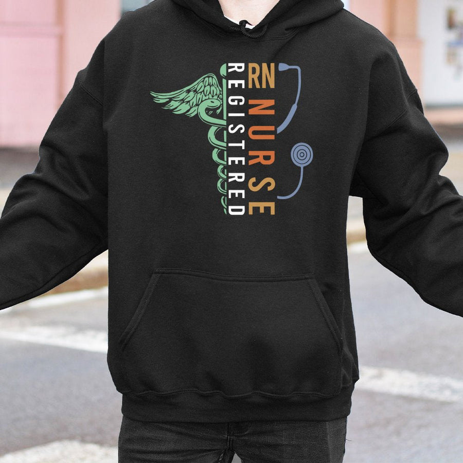 Registered Nurse RN Hoodie | Stethoscope Caduceus Graphic | Premium Cotton Blend | Nursing School Graduation Gift for Her and Him