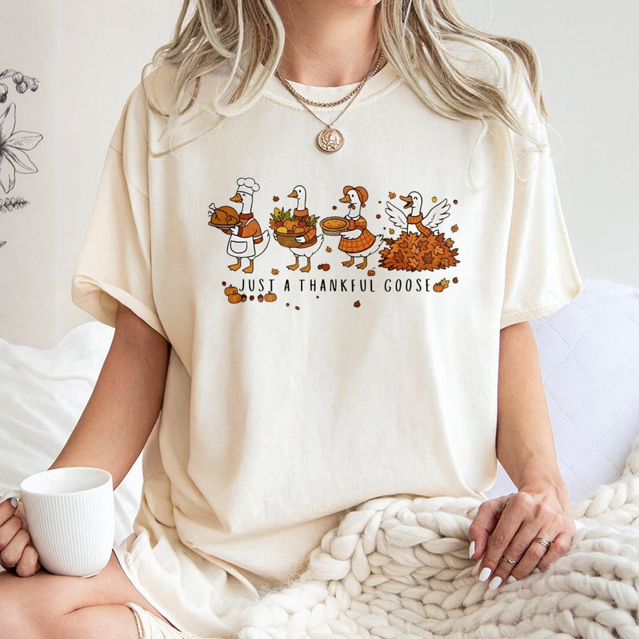 Thanksgiving Silly Goose T-Shirt | Funny Autumn Duck Graphic | Premium 100% Cotton Tee | Cute Fall Harvest Gift for Women and Men