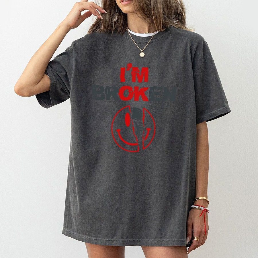 I'm Broken T-Shirt | Horror Smiley Face Graphic Tee | Premium 100% Cotton Apparel | Edgy Grunge Aesthetic Gift For Men And Women