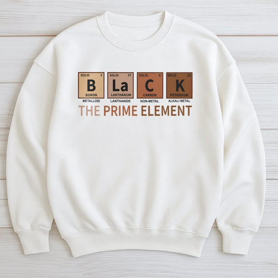 Black The Prime Element Sweatshirt | Periodic Table Chemistry Graphic | Premium Cotton Blend | Cultural Pride Gift For Men And Women