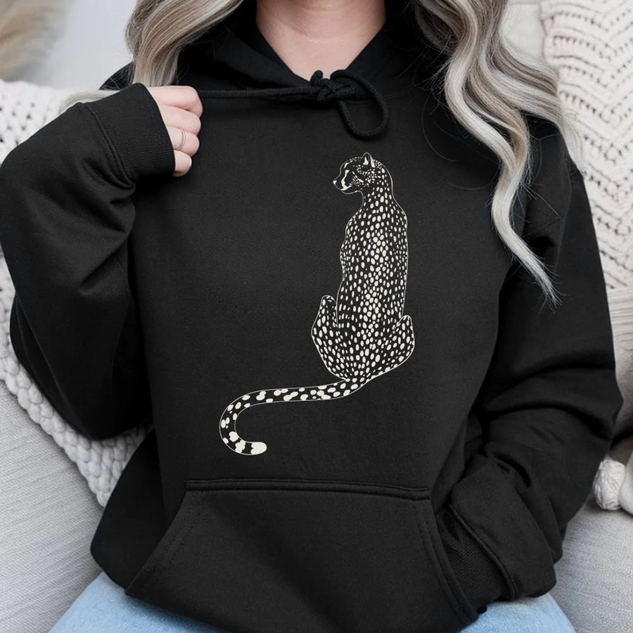 Cheetah Graphic Hoodie | Minimalist Spotted Big Cat Illustration | Premium Cotton-Poly Blend | Unisex Wildlife Lover Gift
