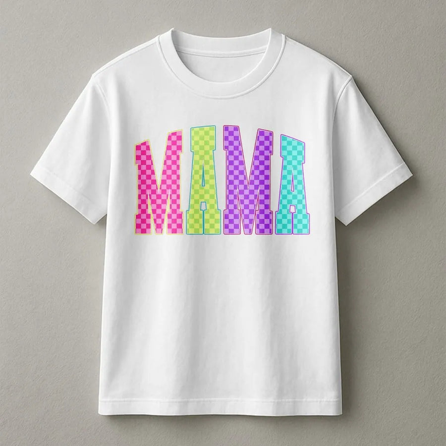 Neon Mama Shirt | Checkerboard Graphic Tee | Soft Cotton Retro Top | Mother's Day Gift for Mom
