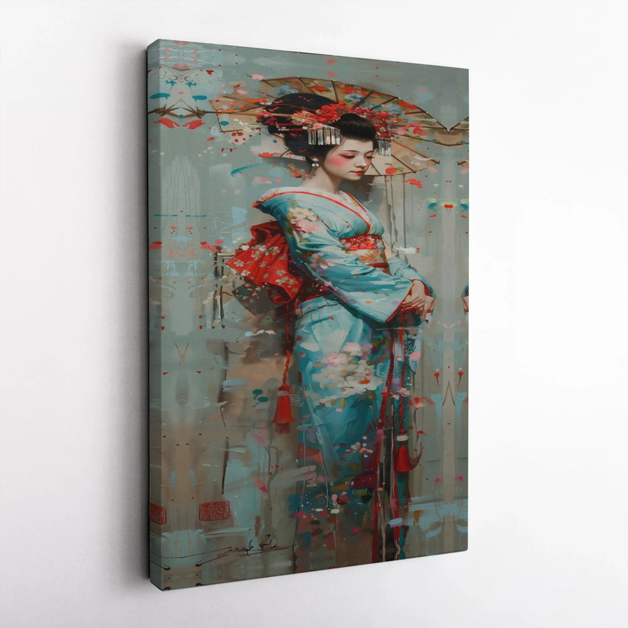 Geisha Canvas Print | Abstract Japanese Kimono Portrait | Gallery-Wrapped 1.25" Profile | Premium Aesthetic Home Decor Gift