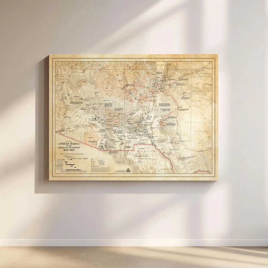 Indian Wars Map Of The American Southwest 1846-1900 | Vintage Historical Cartography | Premium Gallery-Wrap Canvas | Unique Gift For History Buffs