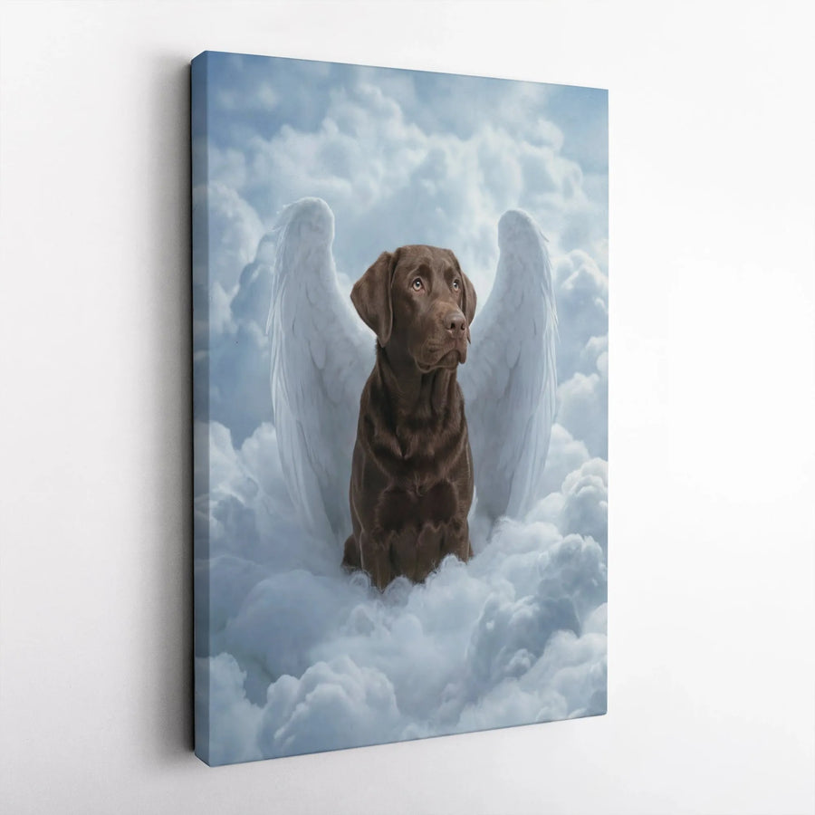 Chocolate Lab Angel Canvas Wall Art | Heavenly Dog with Wings Portrait | Premium Matte Canvas Print | Pet Loss Sympathy Gift for Owner