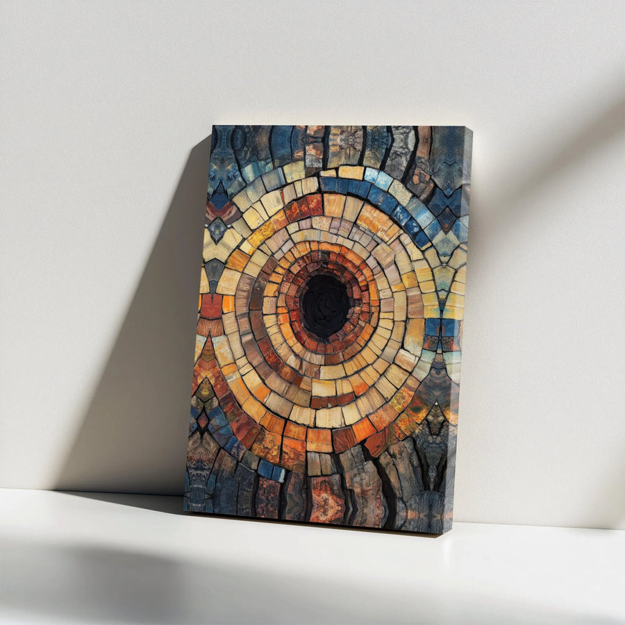 Abstract Mosaic Canvas Wall Art | Rustic Concentric Circles Design | Premium Gallery Wrapped Canvas | Modern Farmhouse Decor Gift