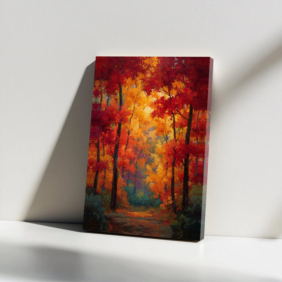Autumn Forest Canvas Wall Art | Vibrant Impressionist Tree Painting | Premium Gallery Quality Print | Seasonal Home Decor Gift