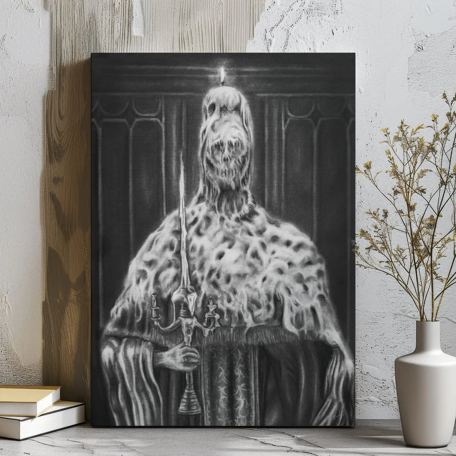 Gothic Horror Candle Monster Canvas | Dark Surreal Melting Wax Art | Premium Gallery Wrapped Wall Decor | Spooky Gift for Macabre Art Collectors