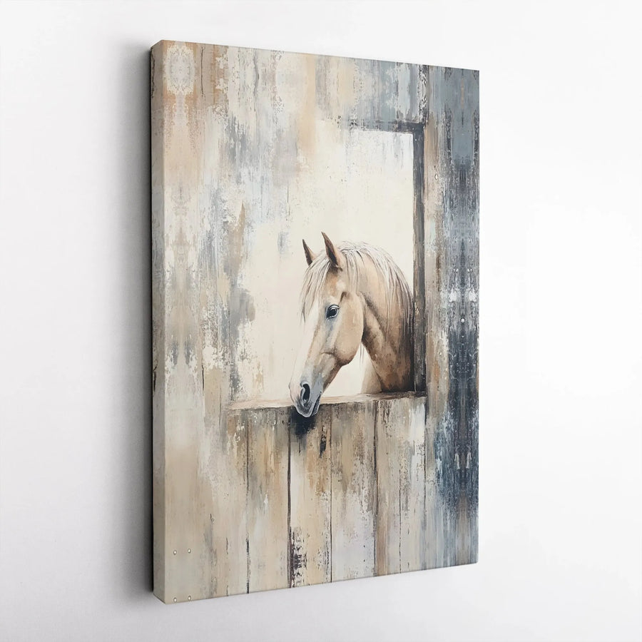 Rustic Horse Canvas Wall Art | Abstract Palomino in Barn Window | Premium Gallery Wrapped Canvas | Farmhouse Decor Gift for Horse Lover