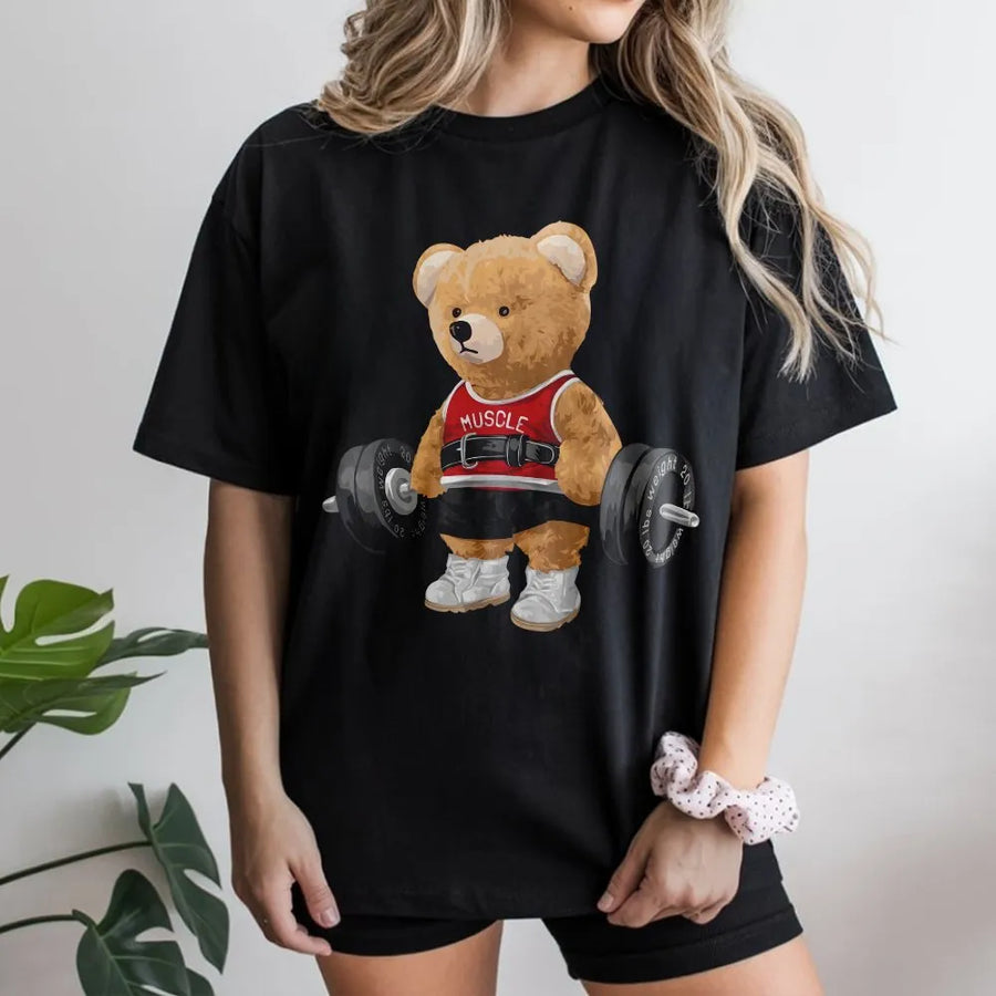 Weightlifting Bear Gym Shirt | Funny Teddy Bear Workout Graphic Tee | Soft Cotton Fitness Apparel | Gift for Powerlifter and Bodybuilder