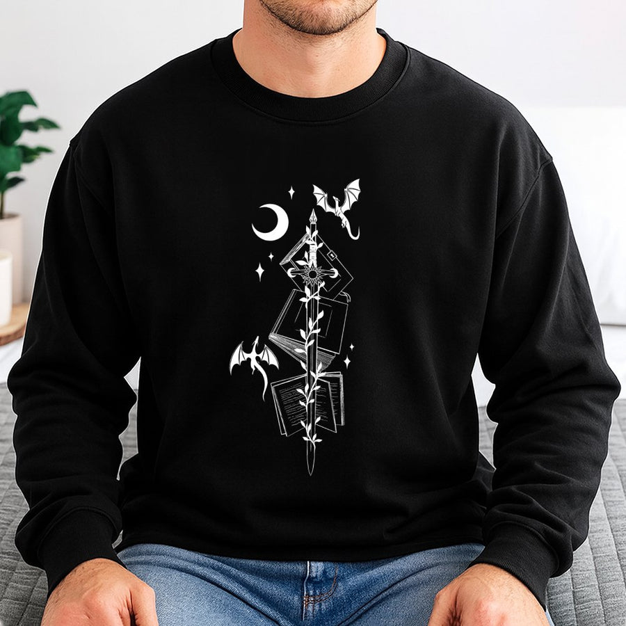Dragon Rider Bookish Sweatshirt | Fantasy Sword And Moon Aesthetic | Premium Cotton Blend | Gift For Fantasy Readers And Book Lovers