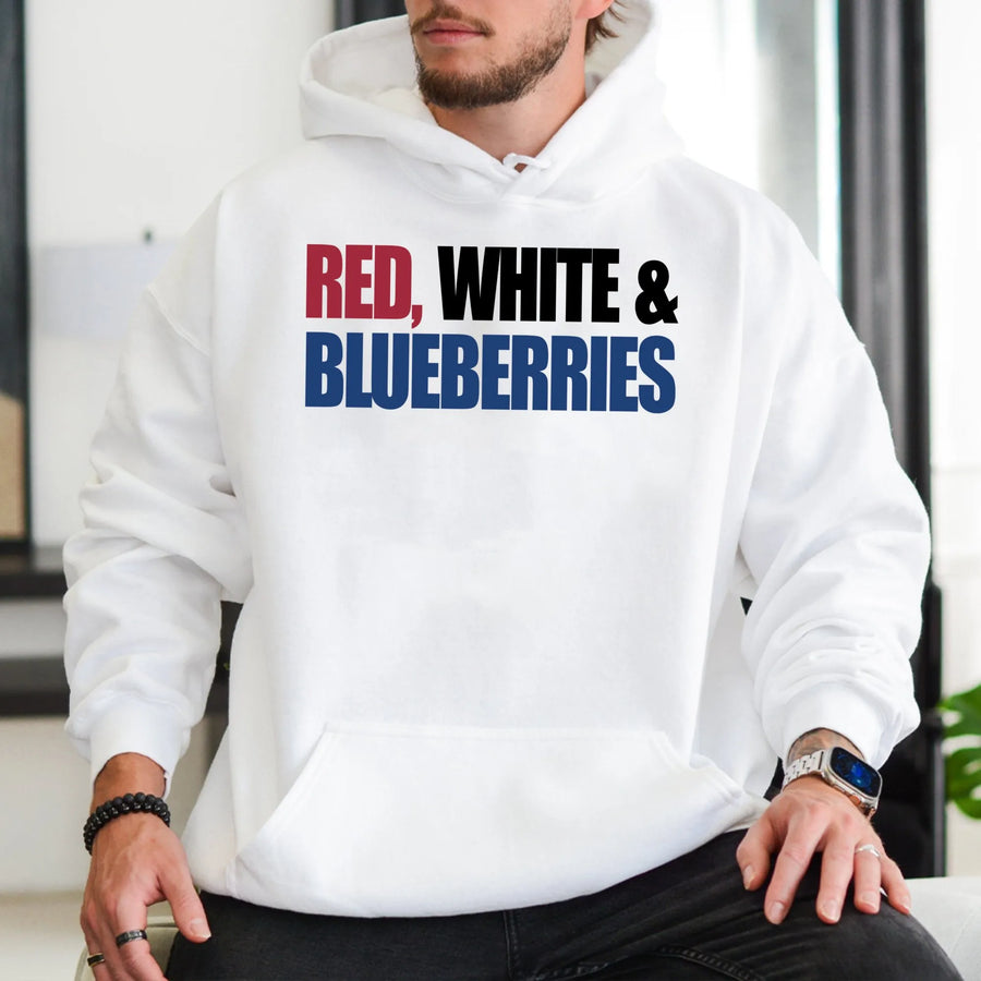 Red White and Blueberries Hoodie | Patriotic 4th of July Graphic | Premium Cotton Blend | Unisex Americana Gift for Independence Day