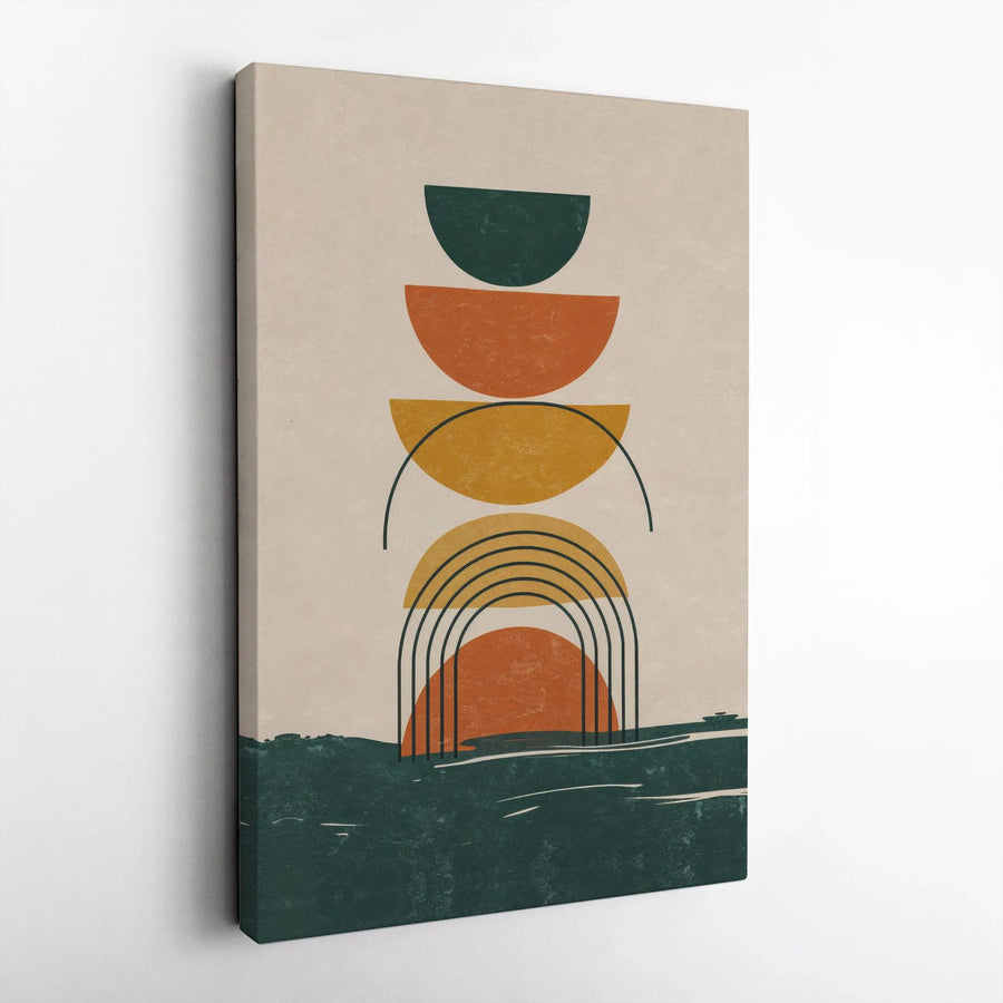 Abstract Geometric Wall Art | Boho Sun And Rainbow Arches | Premium Gallery Wrapped Canvas | Minimalist Home Decor Gift