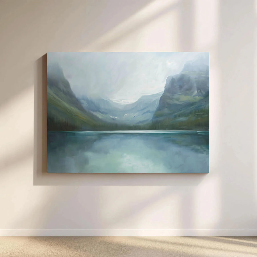 Misty Mountain Lake Canvas Art | Abstract Pacific Northwest Painting | Premium Gallery Wrap Canvas | Modern Home Decor Gift
