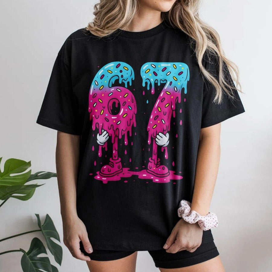 Number 67 T-Shirt | Dripping Donut Graphic Design | Premium Cotton Apparel | Funny Birthday Gift for Sports Fans