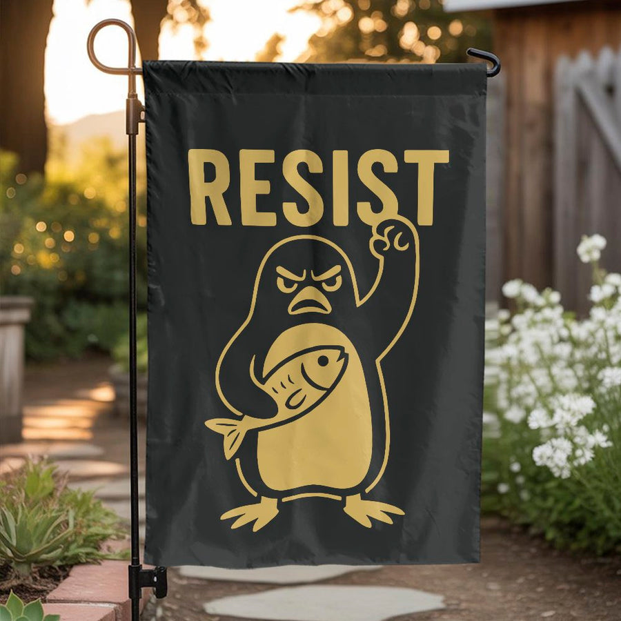 Resist Penguin Garden Flag | Funny Activist Protest Yard Decor | Weather-Resistant Polyester | Gift For Free Thinkers And Activists
