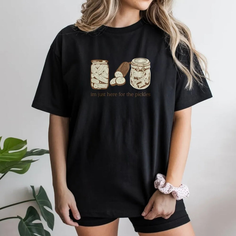 I'm Just Here For The Pickles T-Shirt | Funny Pickle Jar Graphic | Premium Soft Cotton Tee | Unique Gift For Pickle Lovers And Gardeners
