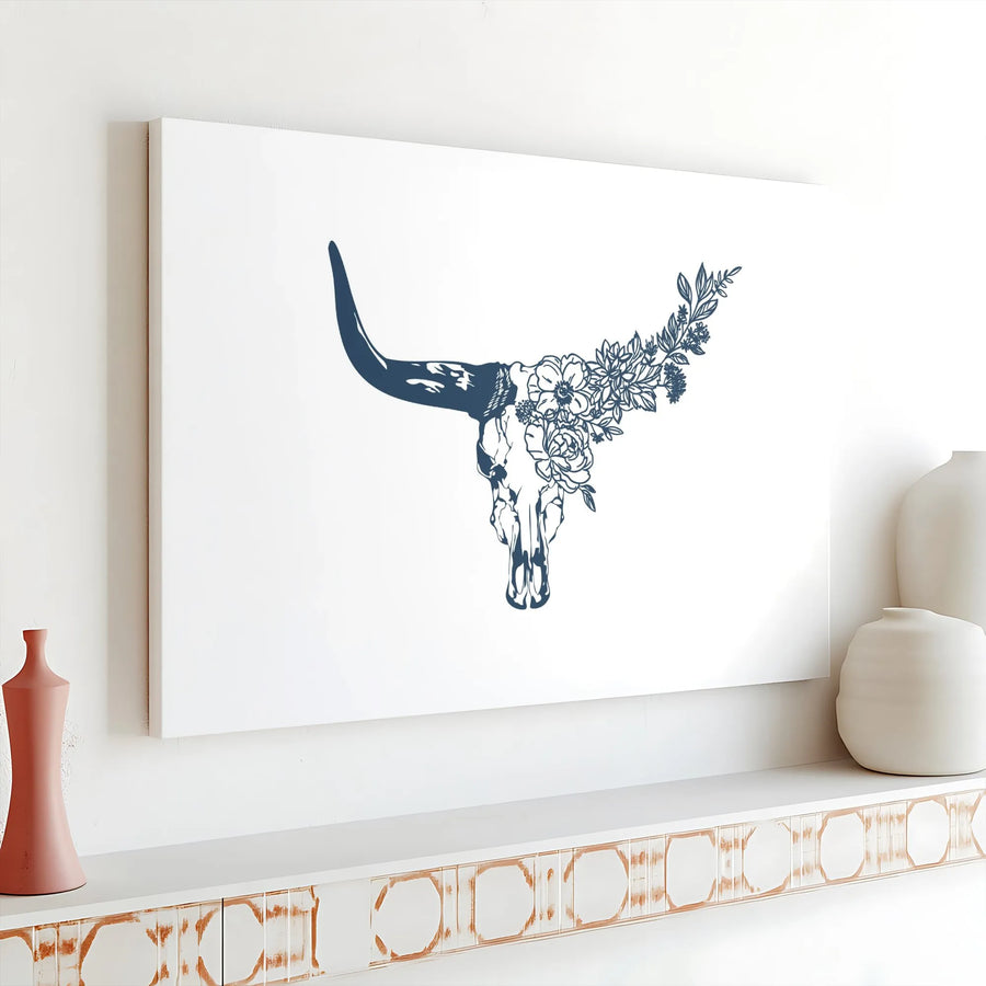 Boho Bull Skull Wall Art | Floral Desert Western Canvas Print | Premium Gallery Wrap Decor | Ready To Hang Artwork For Home Or Office