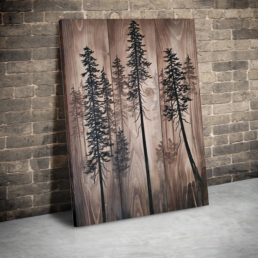 Rustic Pine Tree Forest Wall Art | Moody Woodland Silhouette Canvas | Premium Fade-Resistant Gallery Wrap | Farmhouse Home Office Decor Gift