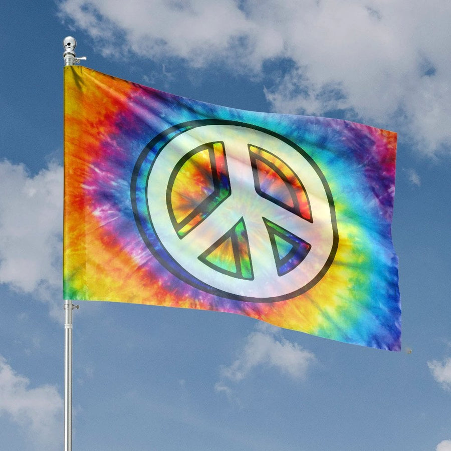 Tie-Dye Peace Sign House Flag | Rainbow Hippie Garden Decor | Premium Fade-Resistant Polyester | Outdoor Yard Banner for Home & Patio