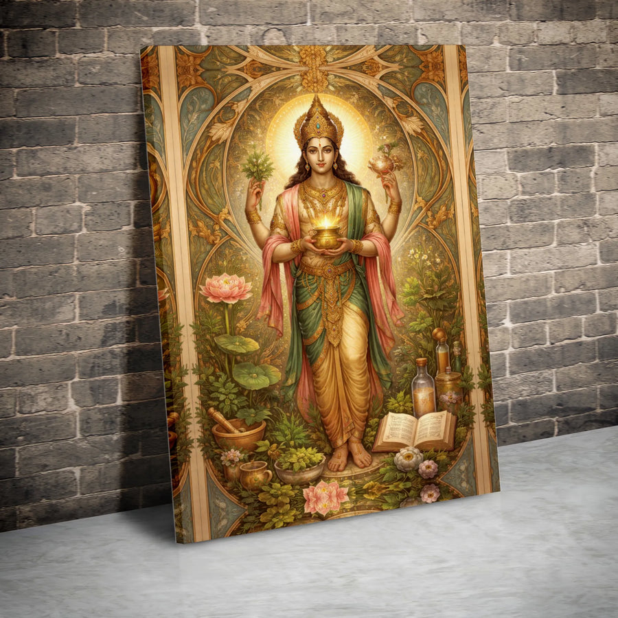 Dhanvantari Canvas Wall Art | Hindu God of Ayurveda & Medicine | Premium Gallery Wrapped Print | Spiritual Home Decor Gift for Healers