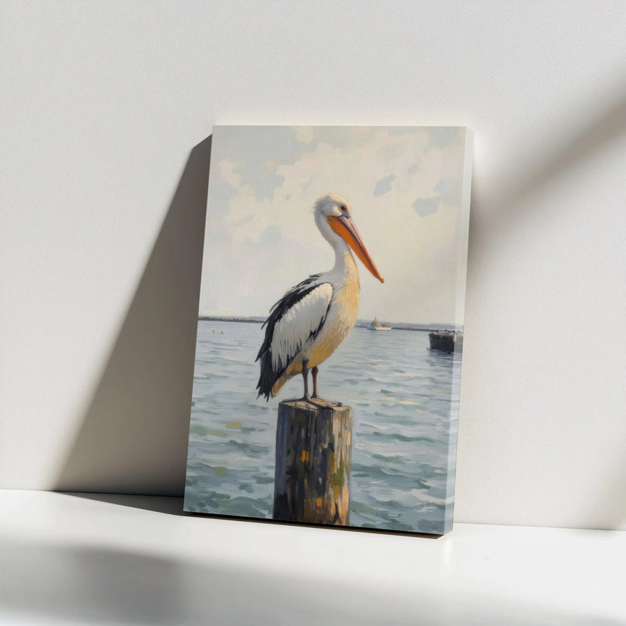 Pelican Coastal Wall Art | Nautical Bird Painting on Canvas | 1.25 Inch Gallery Wrap | Beach House Decor and Nature Lover Gift