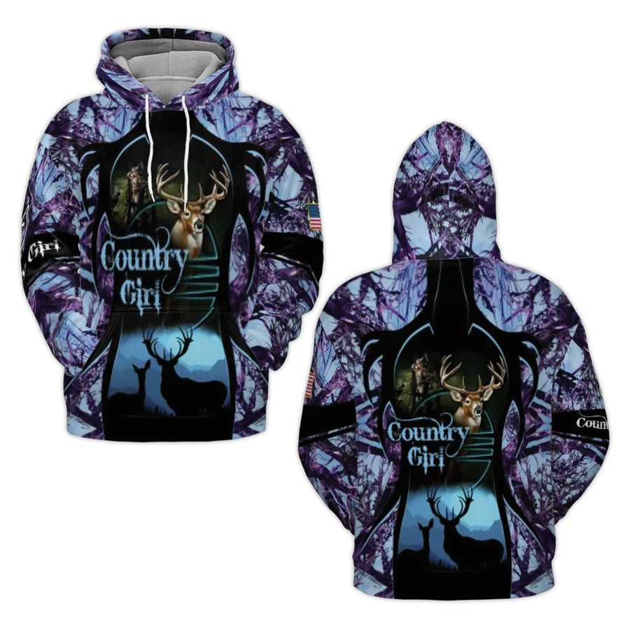 Country Girl Deer Hunting Hoodie | Purple Camo Wildlife Print | Premium Brushed Fleece Polyester | Gift for Outdoor Lovers
