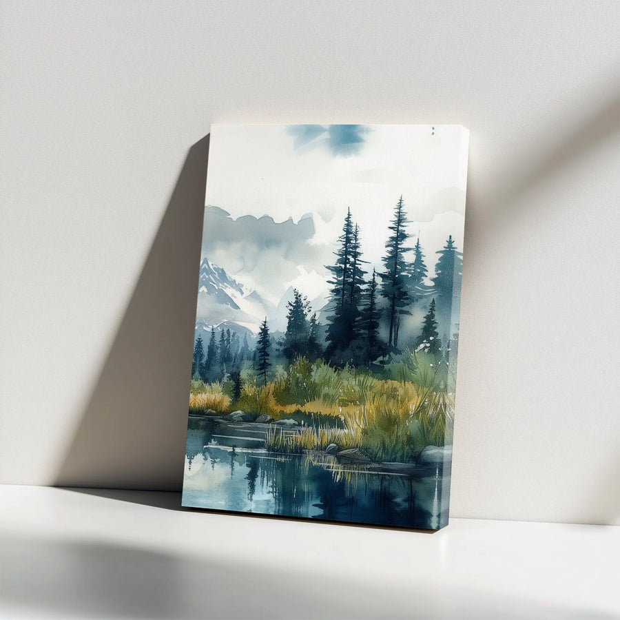 Mountain Forest Canvas Print | Watercolor Pine Tree Landscape | Premium Gallery Wrapped Canvas | Rustic Cabin & Lodge Decor Gift