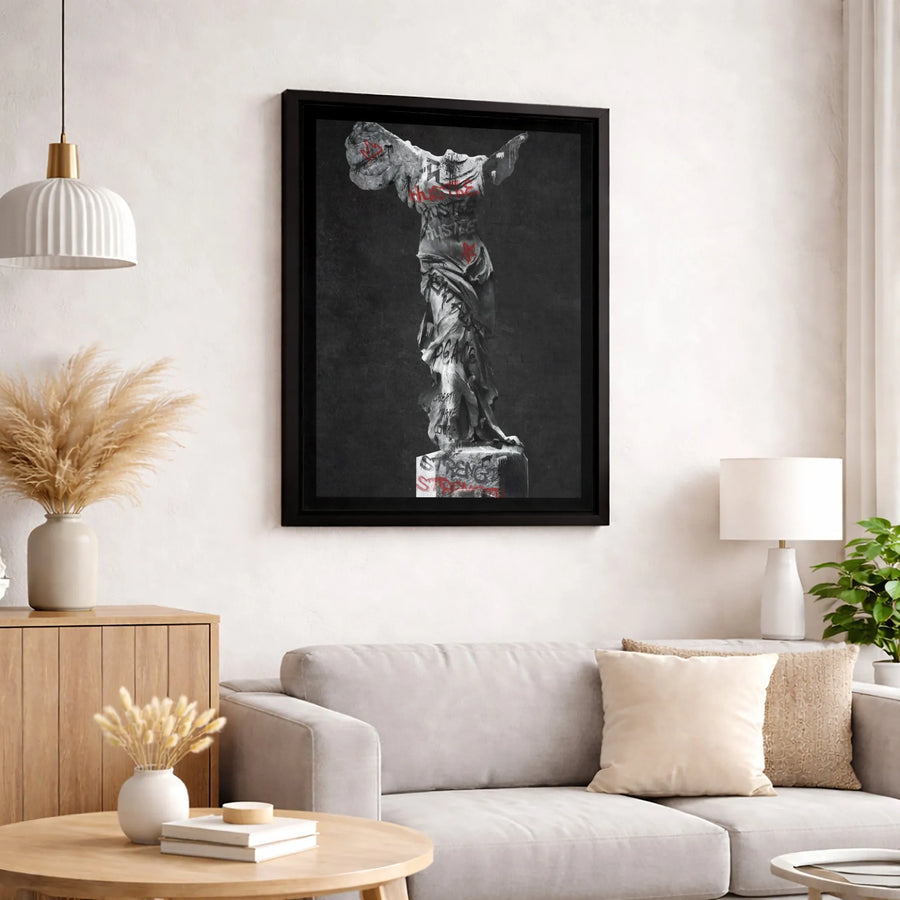 Winged Victory Canvas Art | Hustle Motivational Graffiti Street Style | Premium Fade-Resistant Gallery Wrap | Office Decor Gift For Entrepreneurs
