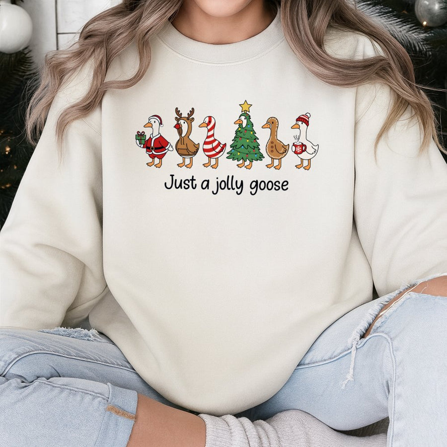 Jolly Goose Christmas Sweatshirt | Cute Festive Holiday Geese Graphic | Premium Cotton Blend Unisex Pullover | Funny Winter Animal Gift for Her