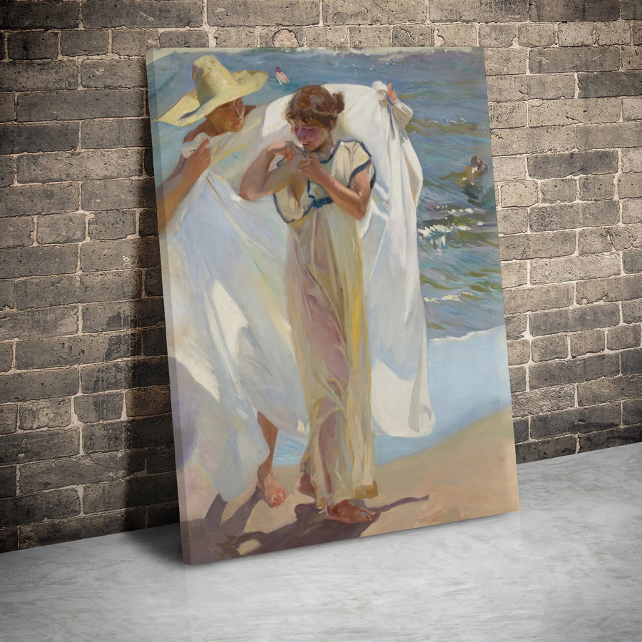 Walk on the Beach Canvas Wall Art | Joaquin Sorolla Impressionist Print | Premium 1.25 Inch Gallery Wrap | Coastal Living Room Home Decor