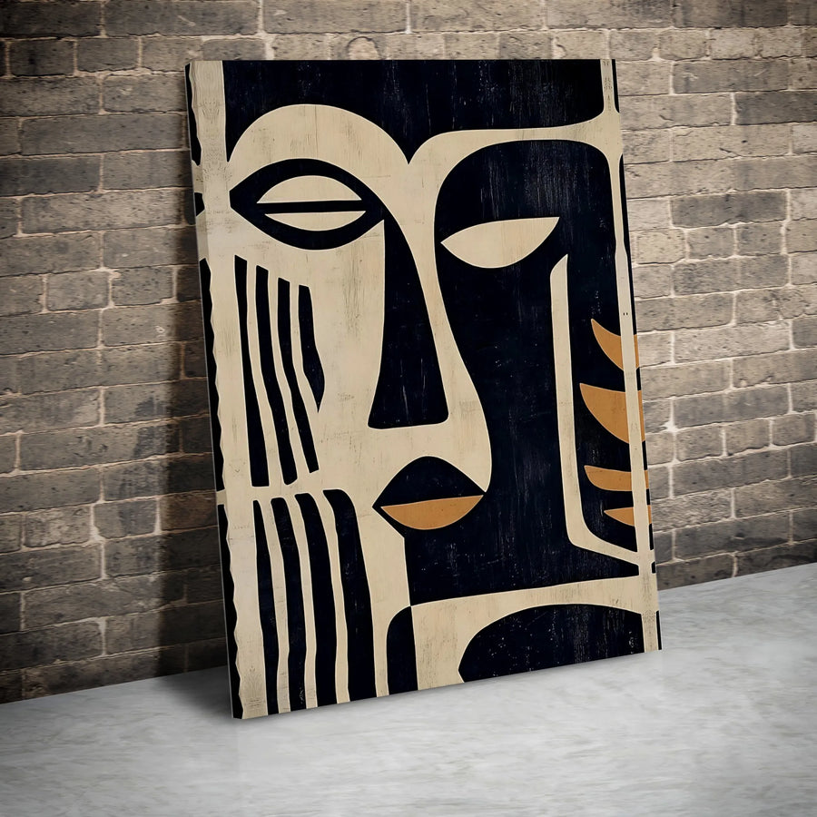 Abstract Face Canvas Wall Art | Minimalist Black and Beige Line Art | Thick Gallery Wrapped Canvas | Modern Home & Office Decor Gift