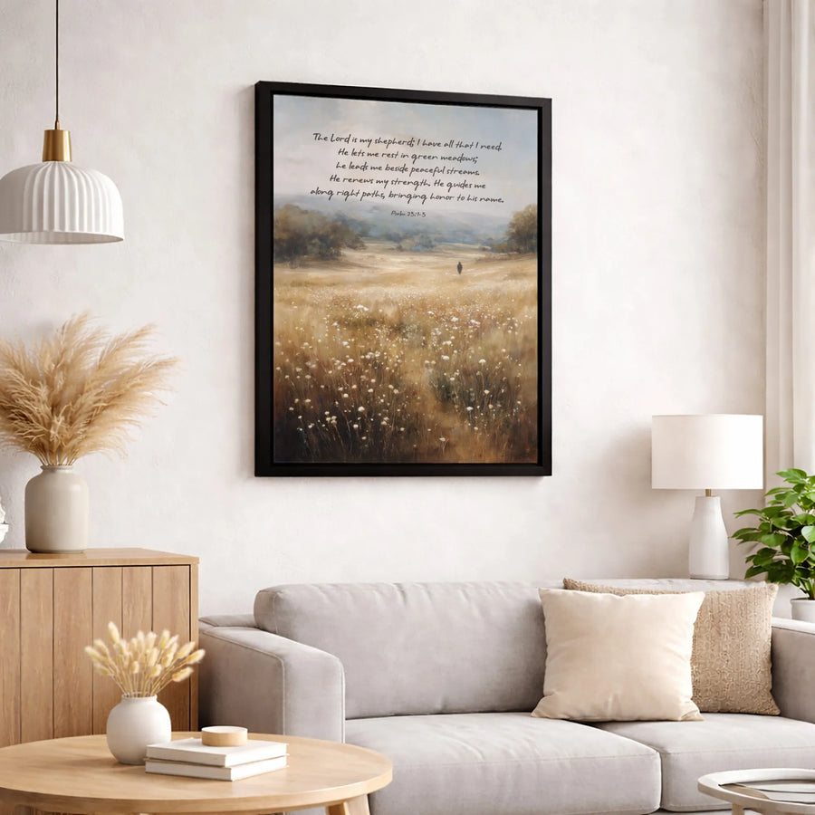 Psalm 23 Wall Art | The Lord Is My Shepherd Landscape Canvas | Premium Fade-Resistant Religious Decor | Christian Home & Office Gift