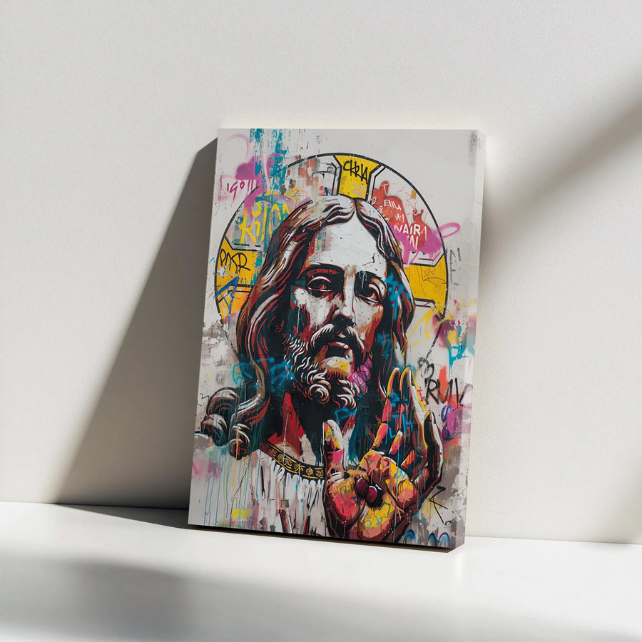 Jesus Street Art Canvas Print | Modern Graffiti Religious Wall Decor | Premium Stretched Gallery Wrap | Inspirational Christian Gift for Home