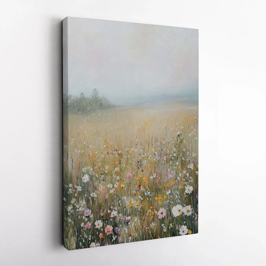 Wildflower Meadow Vertical Canvas | Textured Impressionist Painting Art | Premium Gallery Wrapped Canvas | Farmhouse Living Room Wall Decor Gift