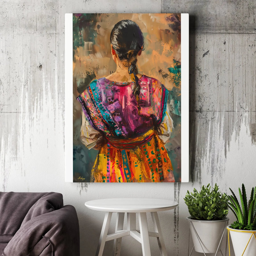 Traditional Woman Portrait Canvas | Vibrant Indigenous Textile Art | Premium Gallery Wrap Wall Decor | Boho Chic Ethnic Home Decor Gift