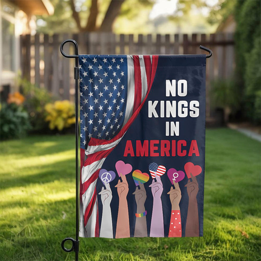 No Kings In America Garden Flag | Patriotic Equality Yard Decor | Weather-Resistant Polyester | Progressive Pride Gift for Home Outdoor Display