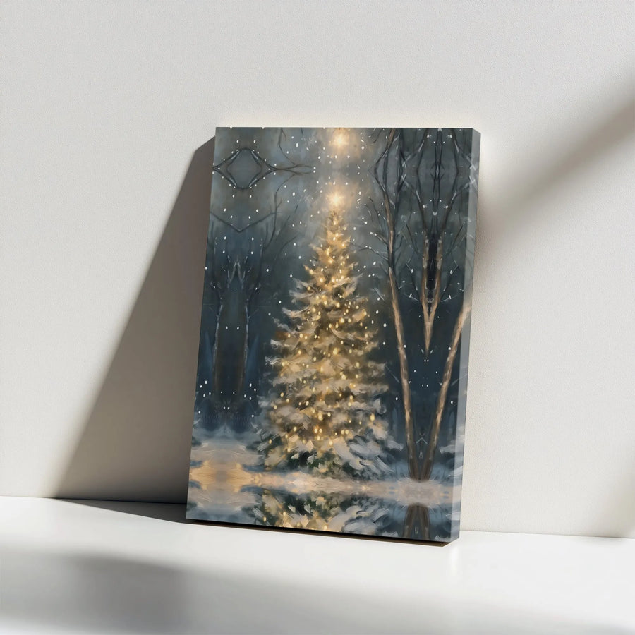 Christmas Tree Canvas Wall Art | Snowy Forest Winter Landscape | Gallery Wrapped Premium Print | Cozy Holiday Home Decor Gift
