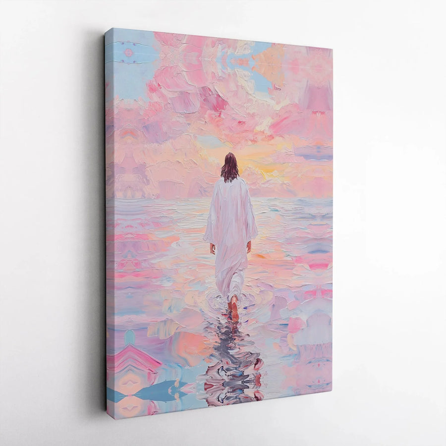 Jesus Walking On Water Canvas Print | Abstract Impasto Style Wall Art | Premium 1.25 Inch Gallery Wrap | Christian Home Decor Gift