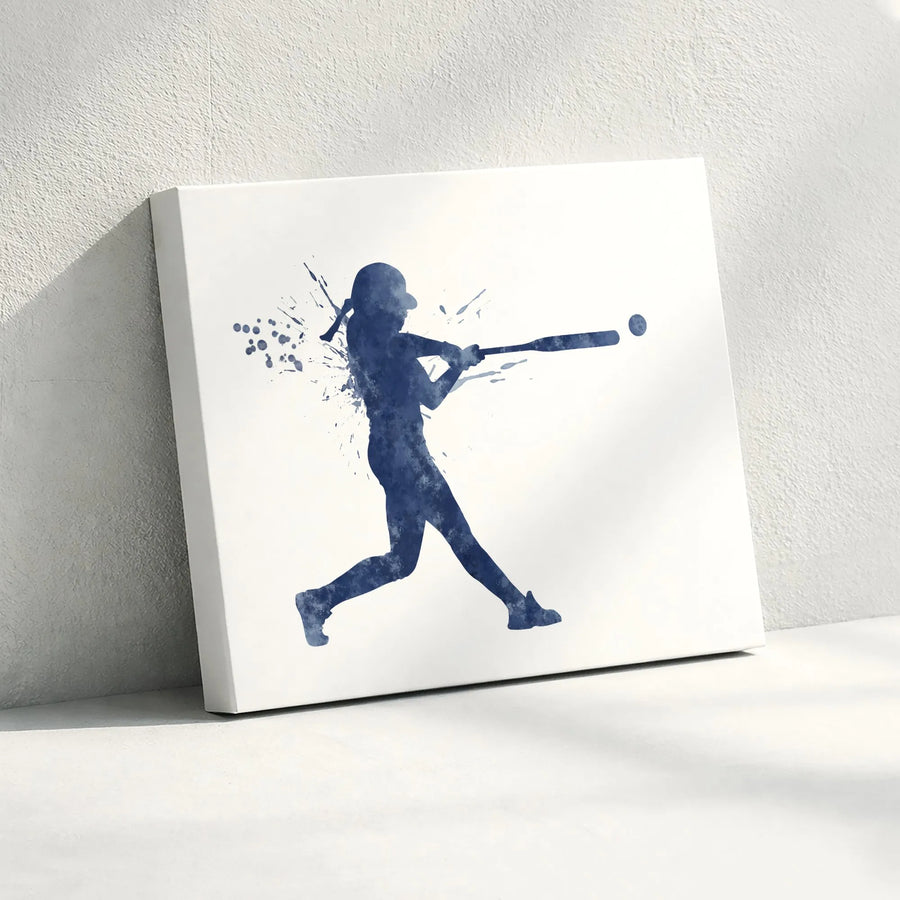 Softball Player Canvas Wall Art | Watercolor Silhouette Art | Premium Gallery Canvas | Gift for Girls Bedroom Decor