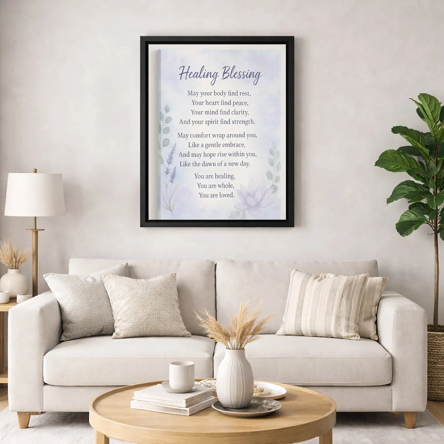 Healing Blessing Poem Canvas | Watercolor Lavender and Lotus Wall Art | Premium Gallery Wrapped Decor | Sympathy Gift for Mental Health Recovery