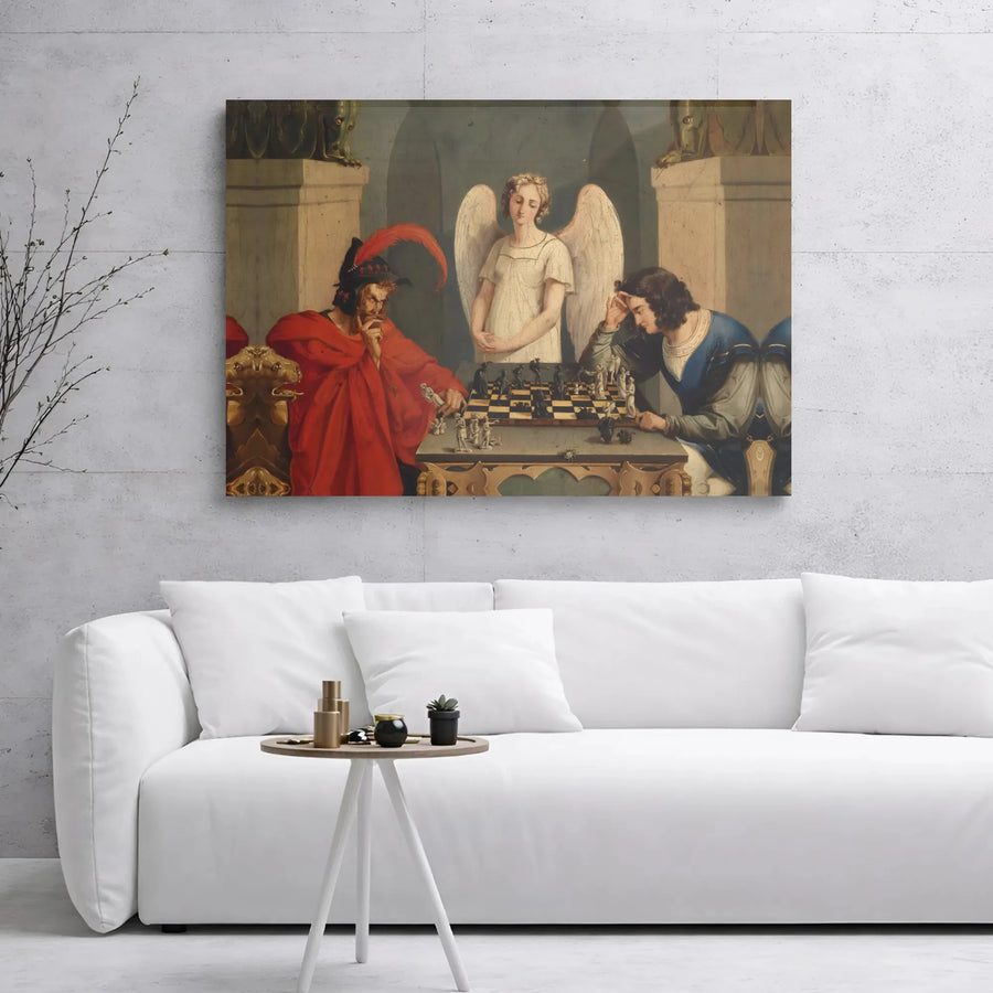 The Chess Players Wall Art | Friedrich Retzsch Classic Painting | Gallery Wrapped Premium Canvas | Intellectual Home & Office Decor Gift