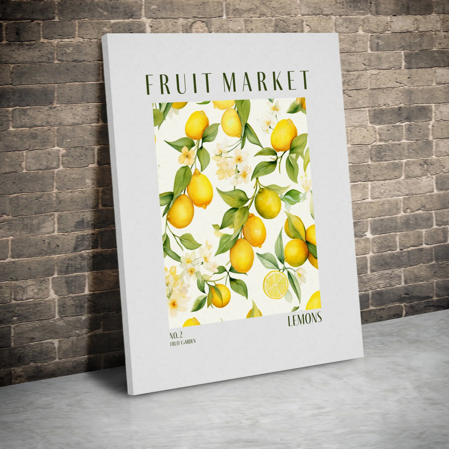 Lemon Fruit Market Canvas Print | Watercolor Botanical Citrus Art | Premium Gallery Wrap Canvas | Modern Farmhouse Kitchen Decor Gift
