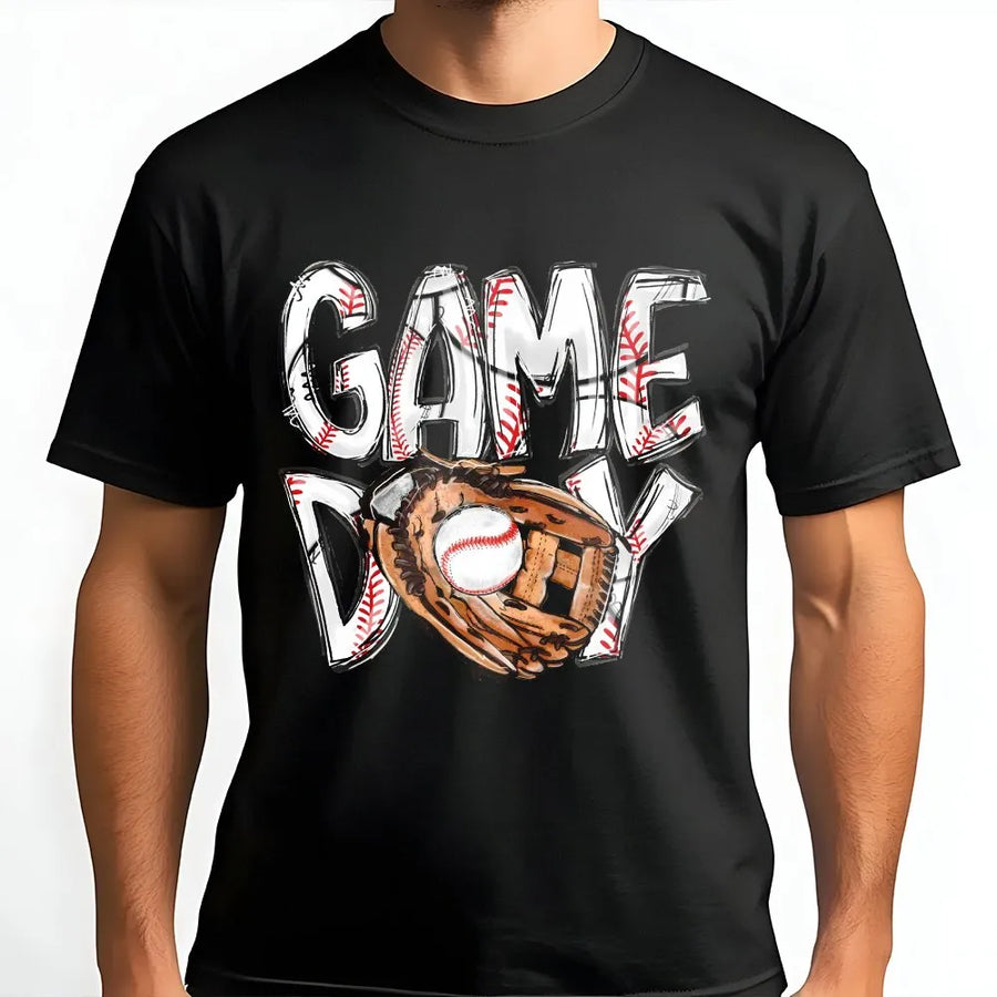 Game Day Baseball T-Shirt | Sketch Style Baseball Stitch Graphic | Soft Cotton Unisex Tee | Gift for Baseball Mom and Sports Fans