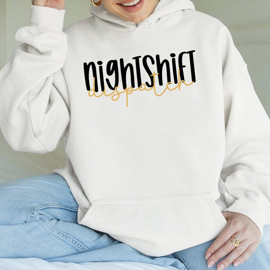 Night Shift Dispatcher Hoodie | 911 Dispatch Appreciation Graphic | Premium Cotton Blend Unisex Sweatshirt | Gift for First Responder Dispatchers